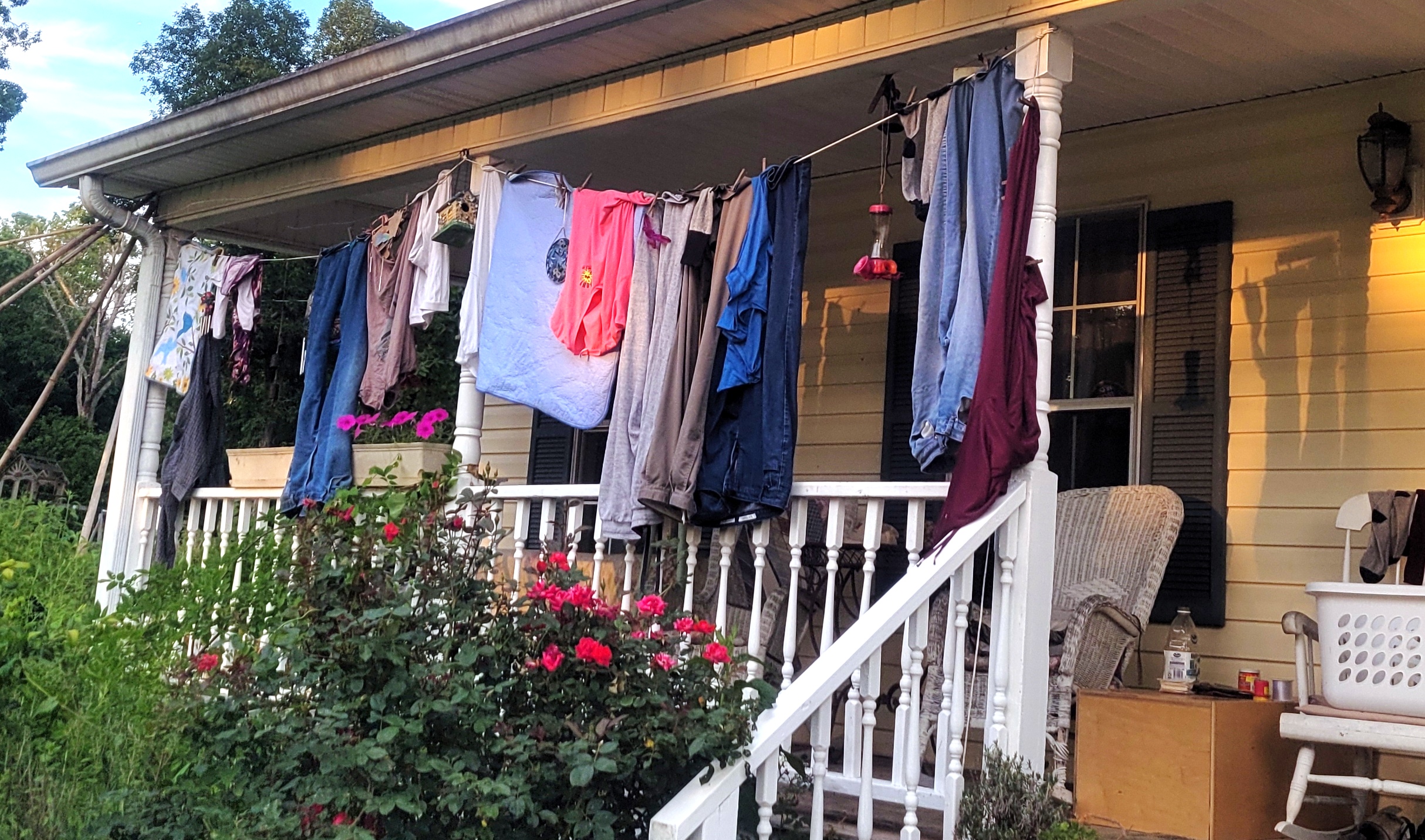 Hang drying clothes power saver at Spirit Tree Farms